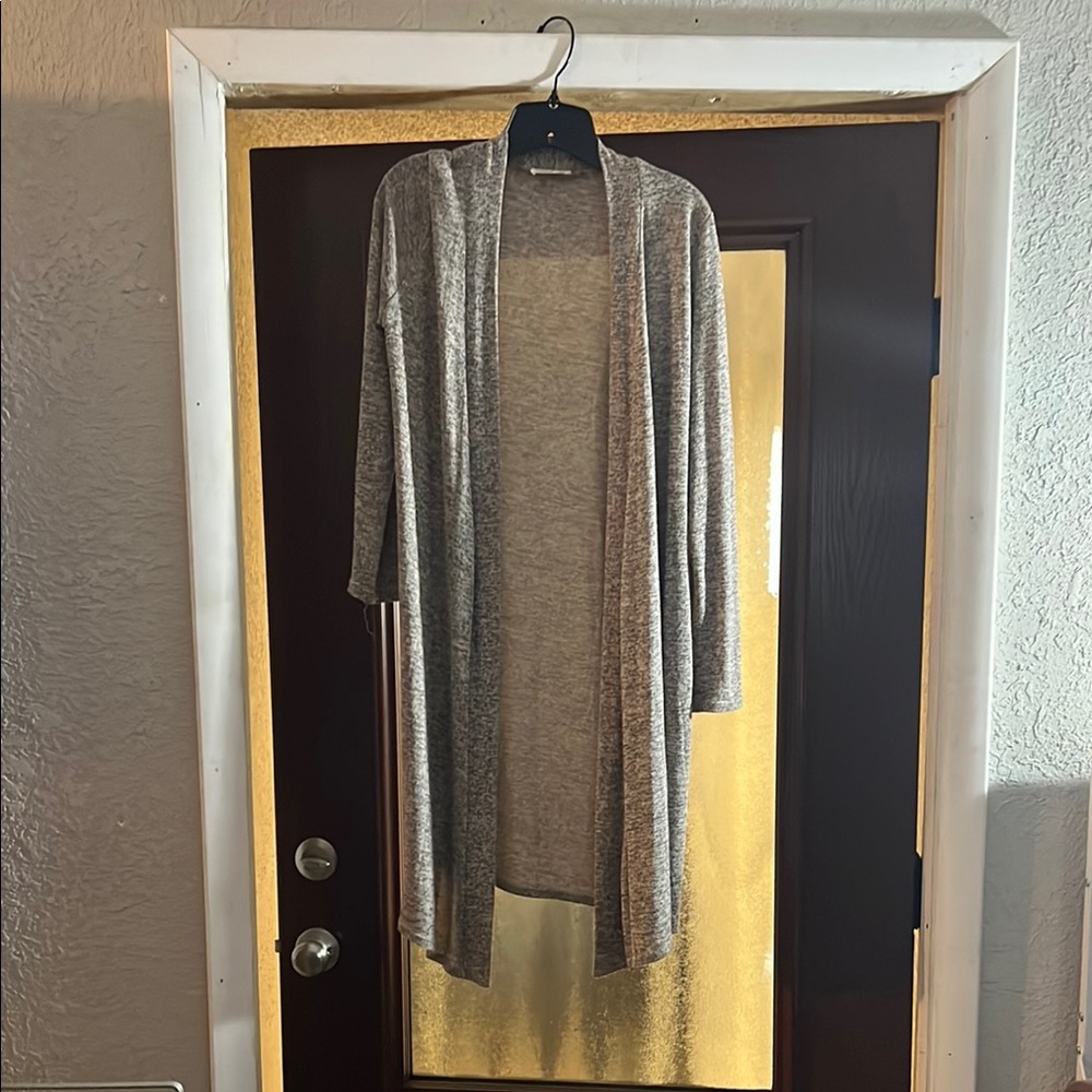 Gray & Light Pink Open-Front Women's Sweater